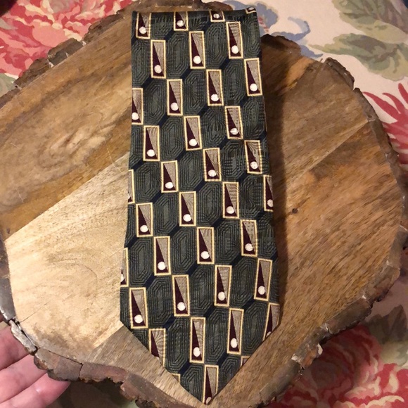 BILL BLASS Black Label Mens Silk Tie Green Gold Red Dot Square Career Luxe GOLF - Picture 11 of 15